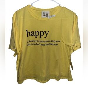 French Pastry Happy Yellow Graphic Tee Short Sleeve Casual Crop Top Size XL NWT